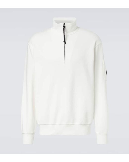 C P Company White Lens Cotton Half-Zip Sweatshirt for men