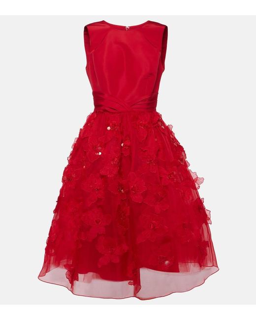 Carolina Herrera Red Embellished Silk Midi Dress