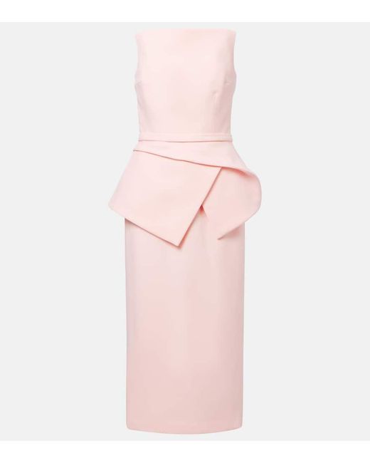 Safiyaa Pink Belted Crepe Midi Dress