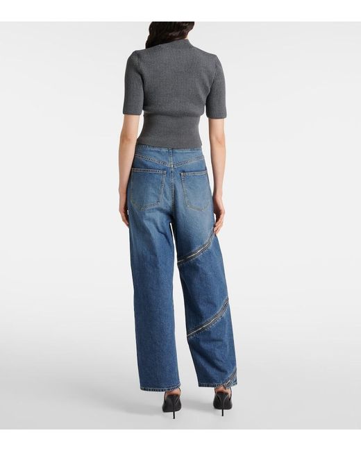 Alaïa Gray Ribbed-Knit Cutout Wool-Blend Top