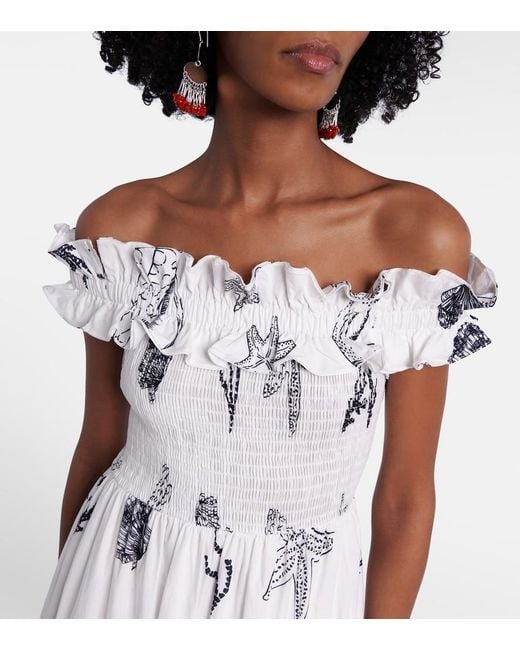 Poupette White Suzanne Shirred Cotton Muslin Maxi Dress