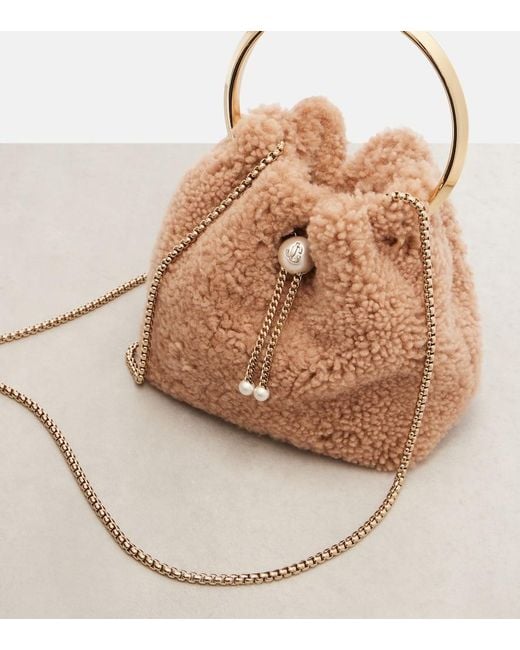 Jimmy Choo Brown Bon Bon Small Shearling Bucket Bag