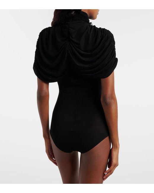 Magda Butrym Black Floral-Applique Caped Bodysuit