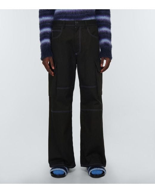 Marni Black Wide-Leg Cotton Gabardine Cargo Pants for men