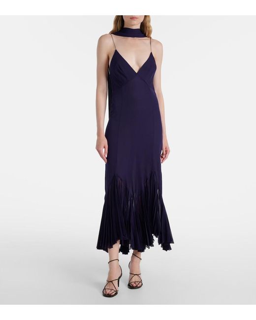 Khaite Blue Candita Scarf-Detail Silk Midi Dress