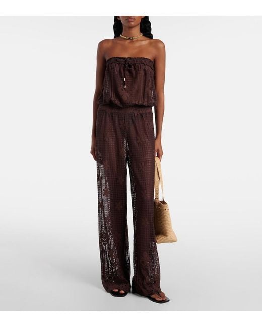 Melissa Odabash Purple Viv Off-Shoulder Cotton-Blend Jumpsuit