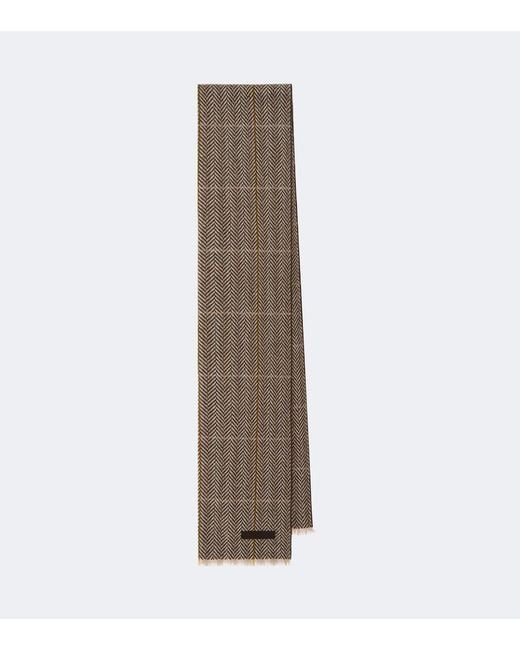 Zegna Brown Herringbone Cashmere Scarf for men