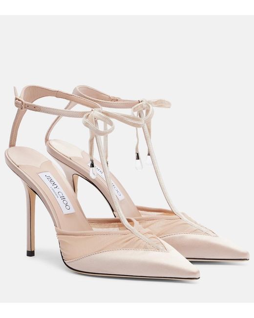 Jimmy Choo Natural Afia 100 Velvet-Trimmed Satin Pumps