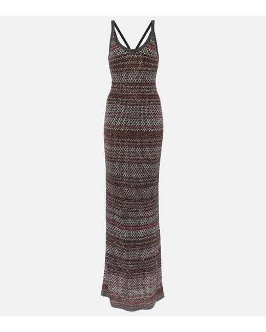 Missoni Brown Striped Sequined Maxi Dress