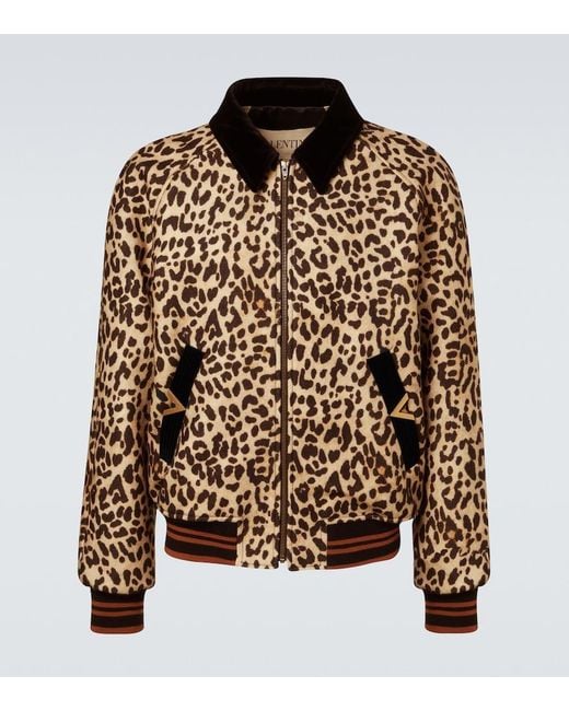Valentino Brown Vgold Leopard-Print Wool Blouson Jacket for men