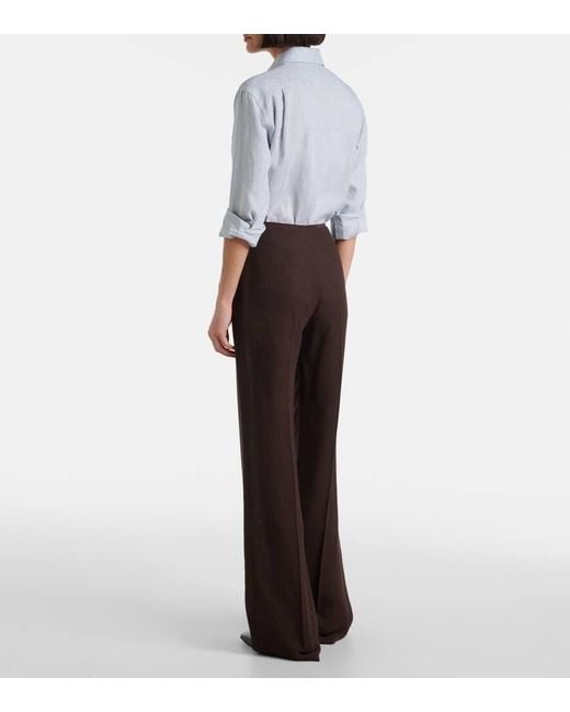 Loro Piana Brown Timi Linen Crepe Flared Pants