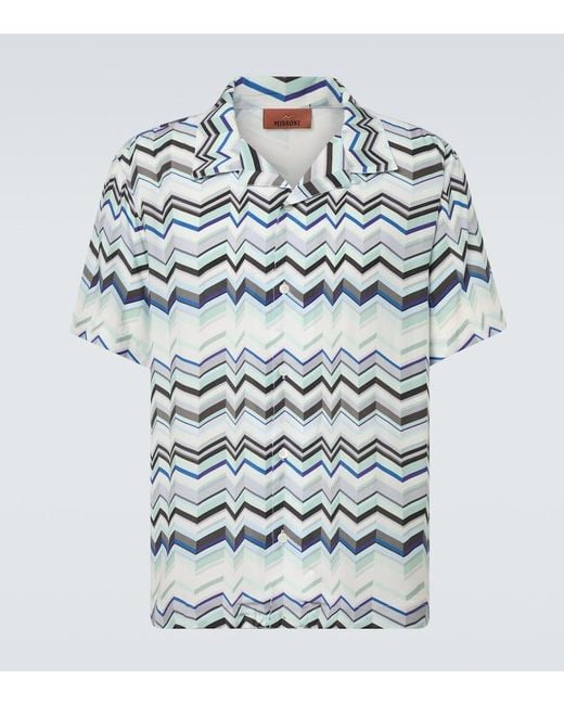 Missoni Blue Zigzag Bowling Shirt for men