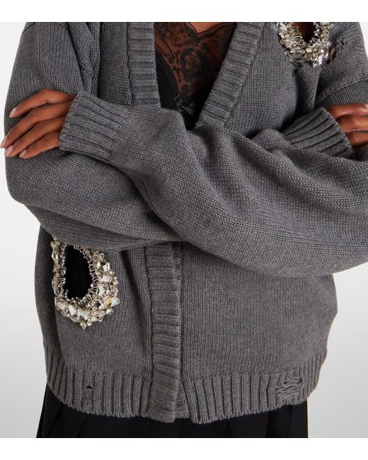 Area Gray Distressed Cotton And Cashmere Cardigan
