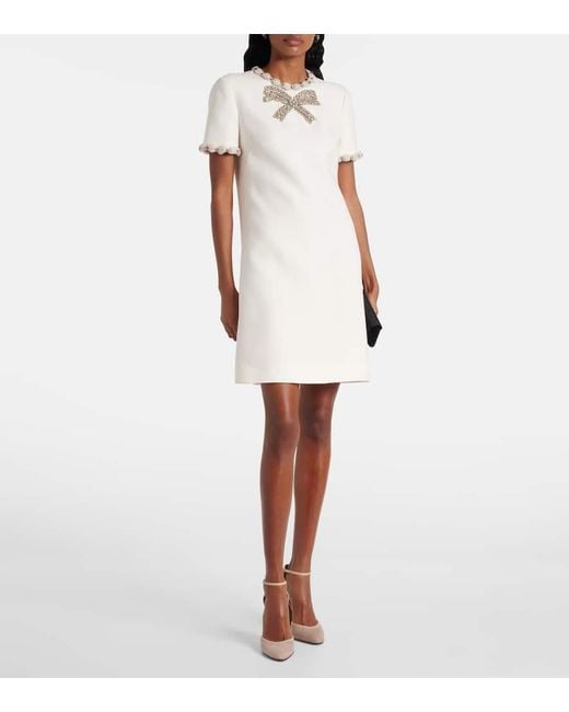 Valentino White Embellished Wool And Silk Minidress