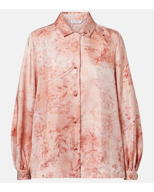 Max Mara Pink Crespo Embellished Printed Twill Shirt