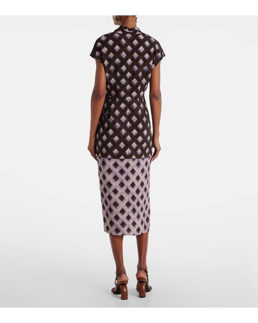 Dries Van Noten Purple Gathered Printed Midi Dress