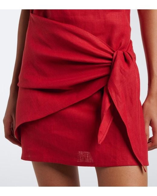 Faithfull The Brand Red Souline Belted Linen Minidress