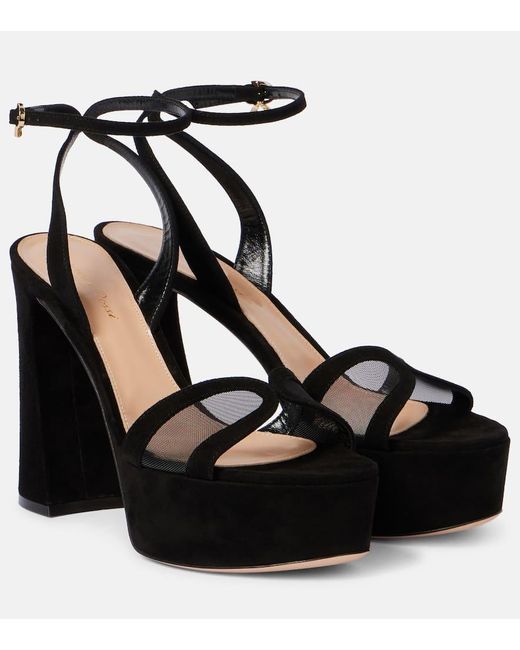 Gianvito Rossi Velvet And Mesh Platform Sandals in Black | Lyst
