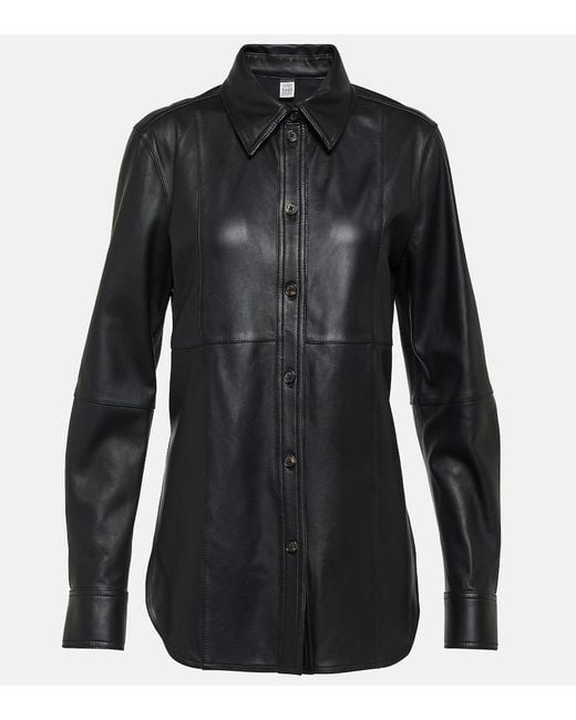 Totême Black Leather Overshirt