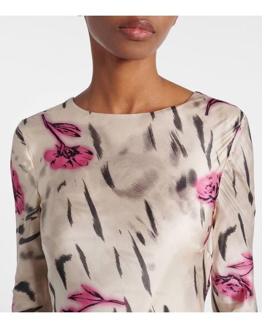 Ganni Natural Floral Open-Back Satin Maxi Dress