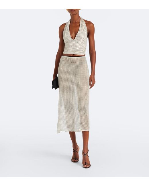 Hunza G White Polka-Dot Sheer Midi Skirt