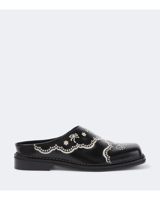 Simone Rocha Black Embroidered Floral Leather Mules for men