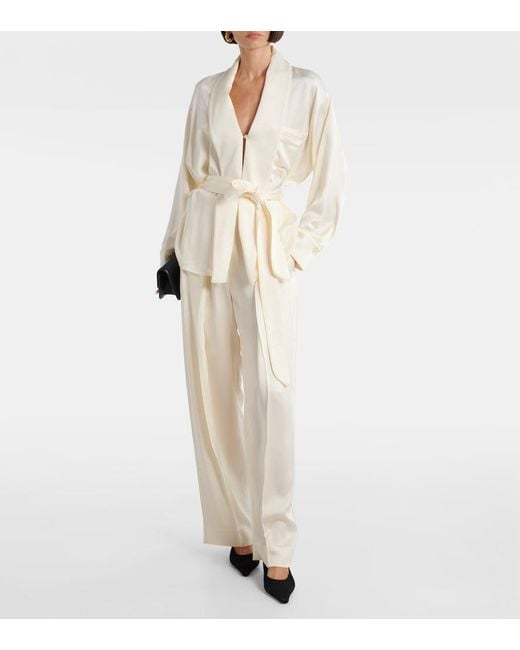 Victoria Beckham White Satin Wide-Leg Pants