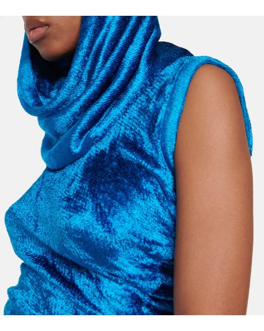 Alaïa Blue Hooded Velvet Minidress