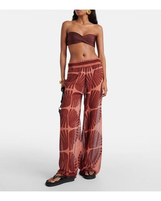 Johanna Ortiz Red Printed Georgette Wide-Leg Pants