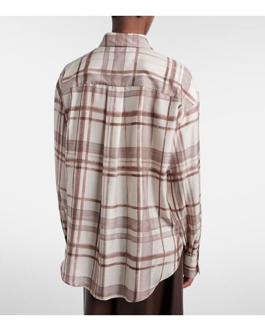 Brunello Cucinelli Natural Checked Silk Shirt