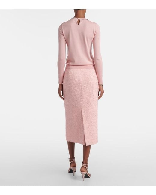 Carolina Herrera Pink Embellished Silk And Cotton Sweater