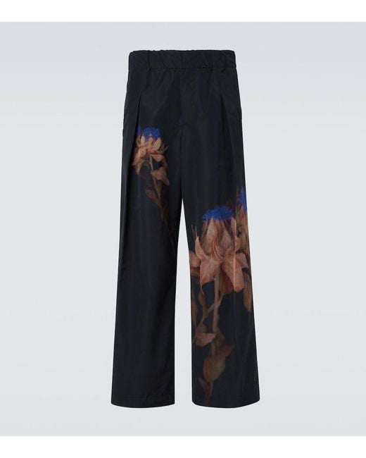 Dries Van Noten Blue Pilan Floral Wool-Blend Taffeta Wide-Leg Pants for men