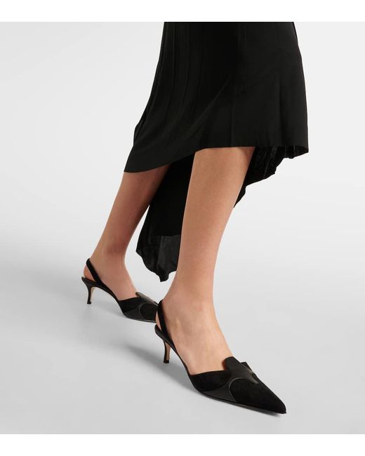 Manolo Blahnik Black Poligleto 50 Suede Slingback Pumps