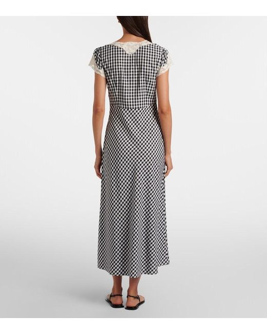 Rixo Gray Amari Lace-Trimmed Checked Midi Dress