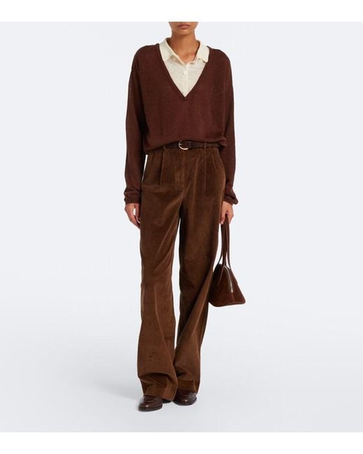 AYA MUSE Brown Eirae Paneled Linen-Blend Sweater