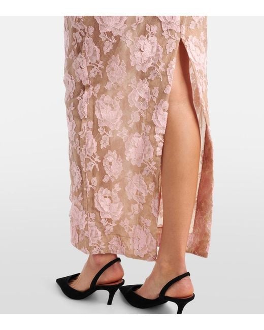 Alessandra Rich Pink Ruffled Cotton-Blend Lace Maxi Dress
