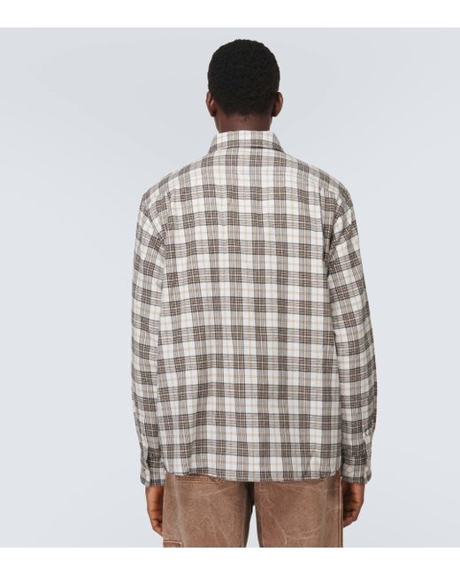 Acne White Checked Cotton Flannel Shirt for men