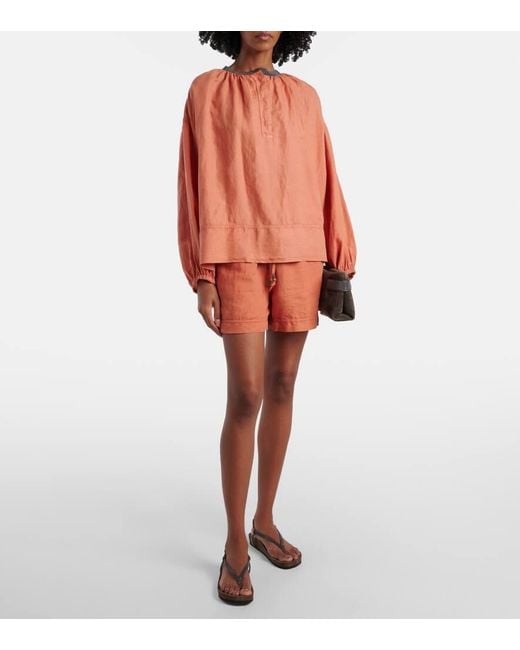 Bermudas De Lino Y Algodon Brunello Cucinelli de color Orange