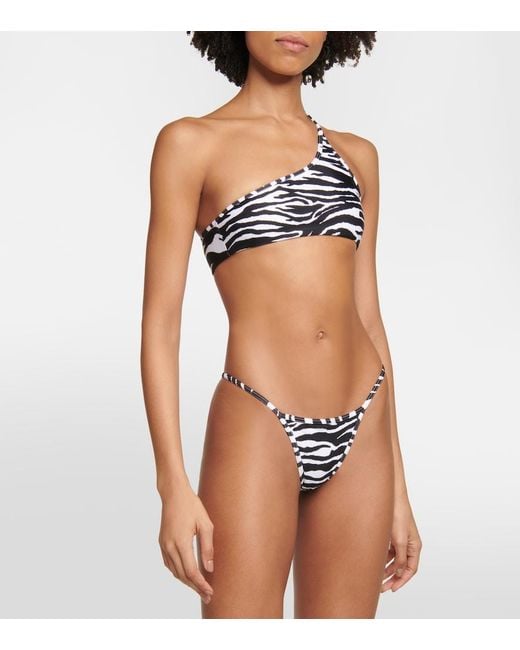 The Attico White Printed One-Shoulder Bikini
