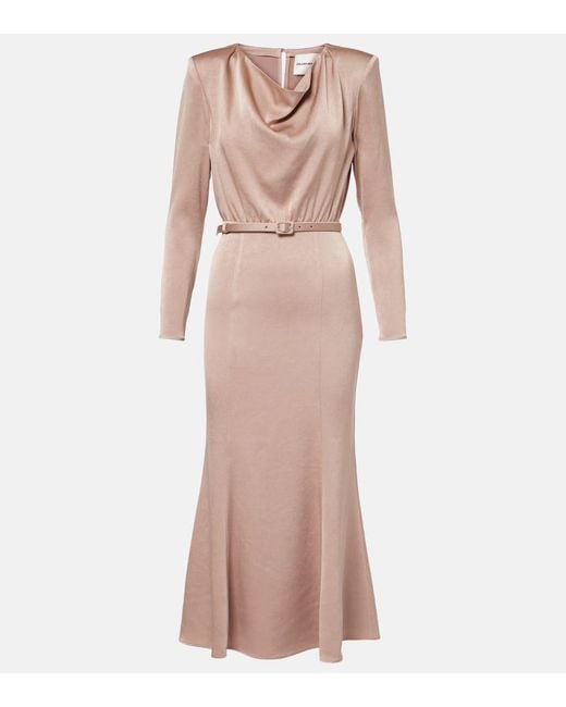 Roland Mouret Pink Belted Satin Crepe Midi Dress