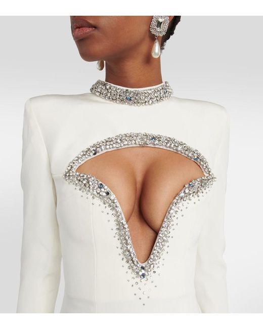 Miss Sohee White Crystal-Embellished Silk Cutout Gown