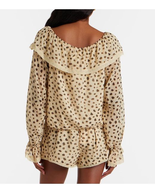Posse Natural Priscilla Leopard-Print Silk Blouse