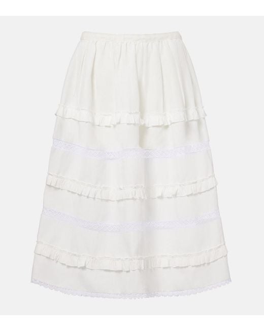 Prada White Linen Midi Skirt
