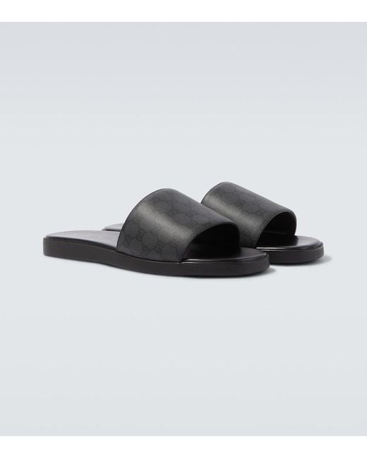 Gucci Black Gg Canvas Slides for men