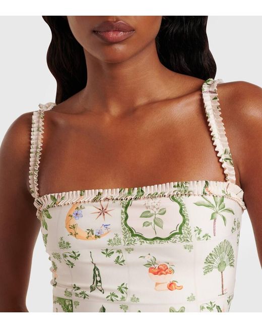 Agua Bendita Metallic Limon Printed Ruffled Swimsuit