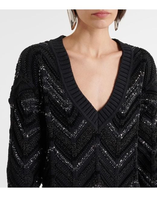 Pullover Oversize A Zig-Zag Con Paillettes di Missoni in Black