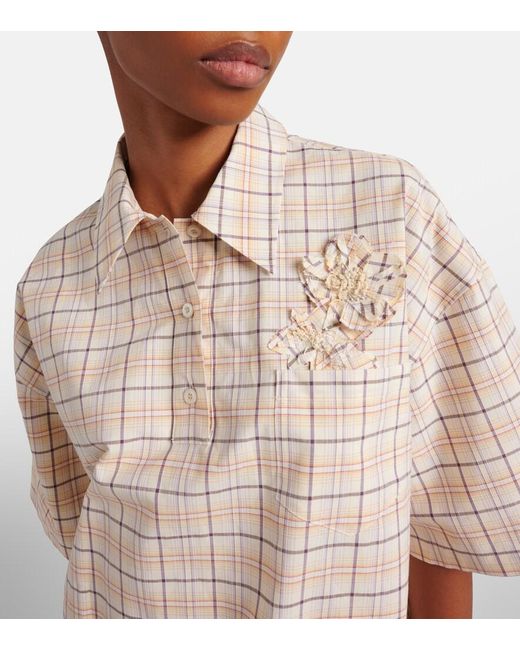 Prada Natural Checked Cotton Poplin Top
