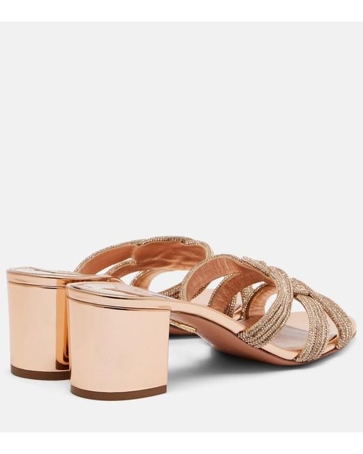 Aquazzura Pink Felix Embellished Leather Sandals