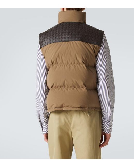 Bottega Veneta Brown Intrecciato Leather-Panelled Quilted Cotton Down Gilet for men