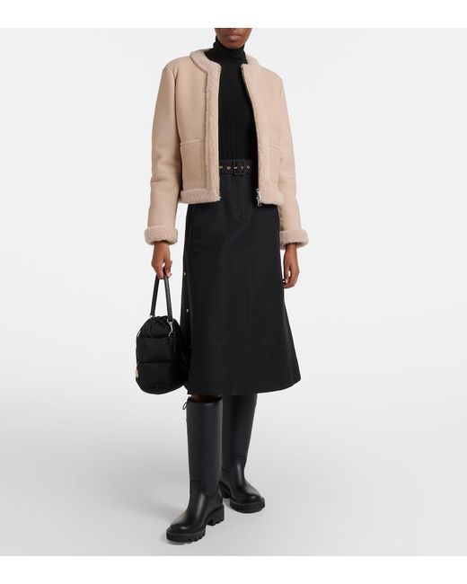 Moncler Natural Buis Shearling-Lined Suede Down Jacket